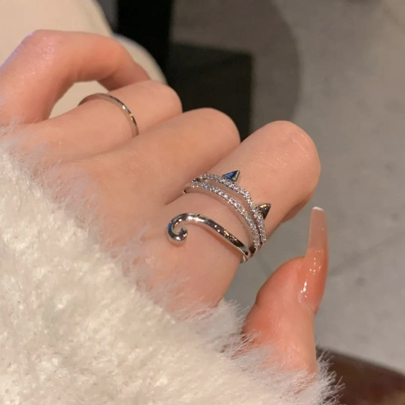 Cute Diamond Cat Ring