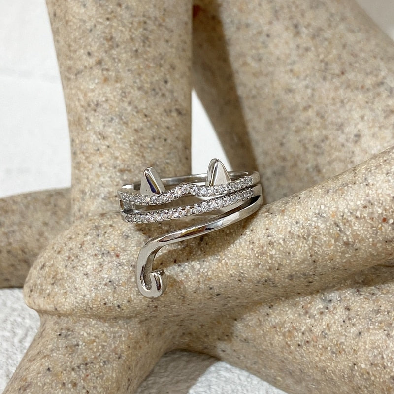 Cute Diamond Cat Ring