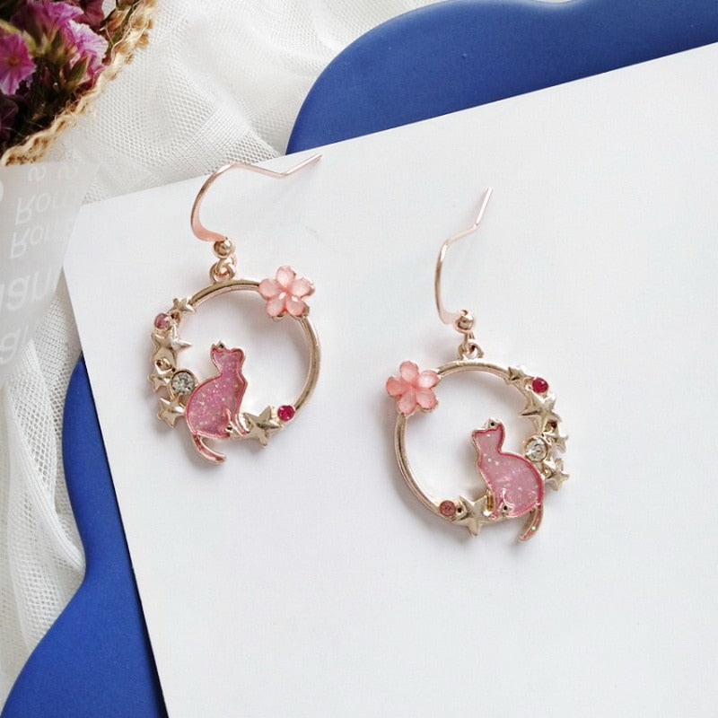 Cute Flower Cat Earrings