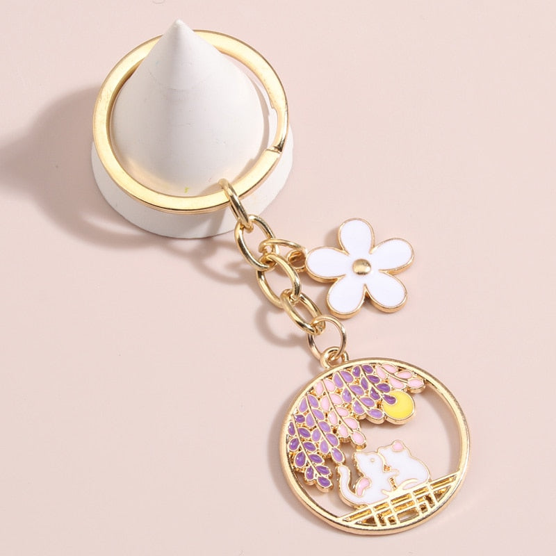 Cute Flower Cat Keychain