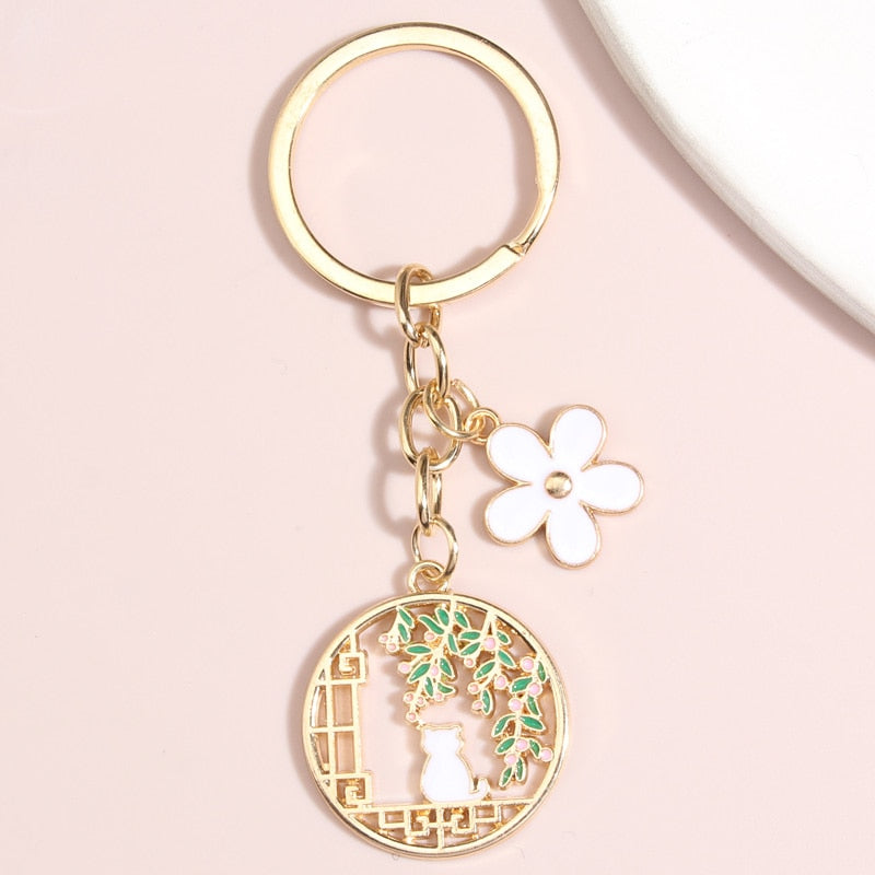 Cute Flower Cat Keychain