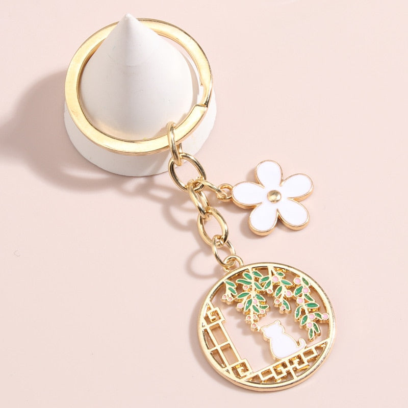 Cute Flower Cat Keychain