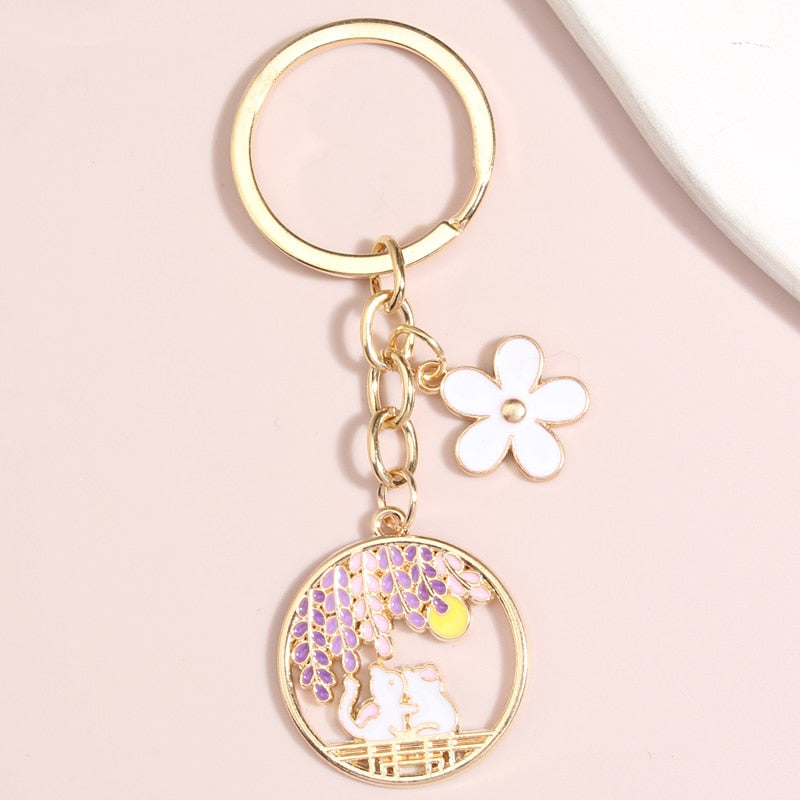 Cute Flower Cat Keychain