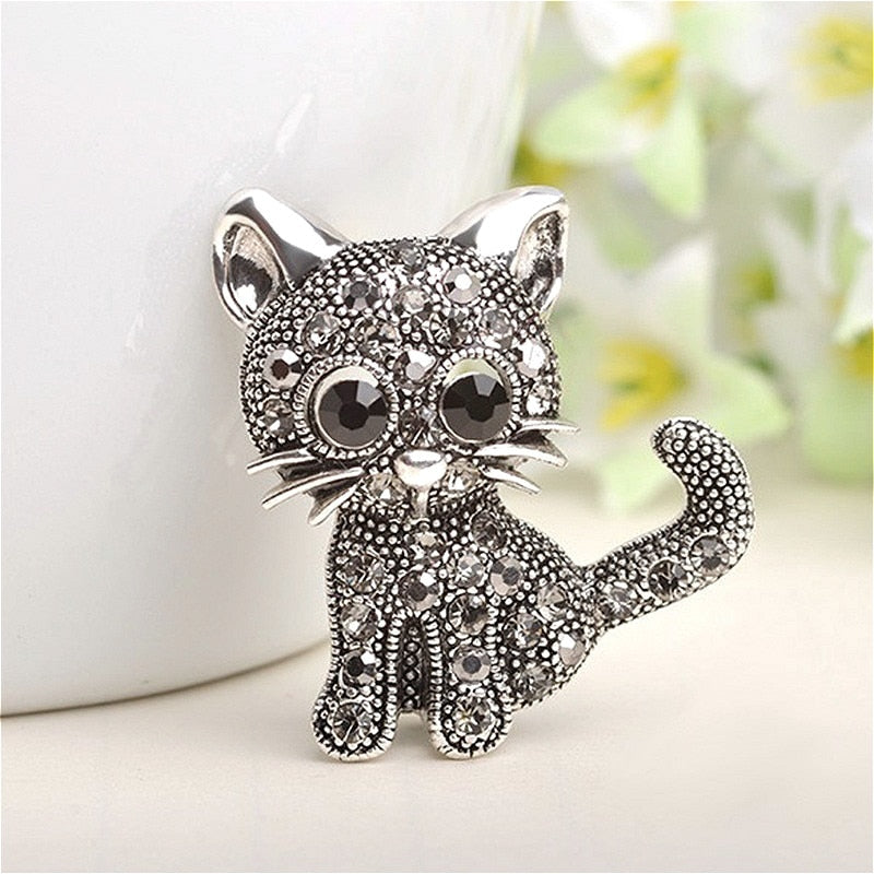 Diamond cat Brooch