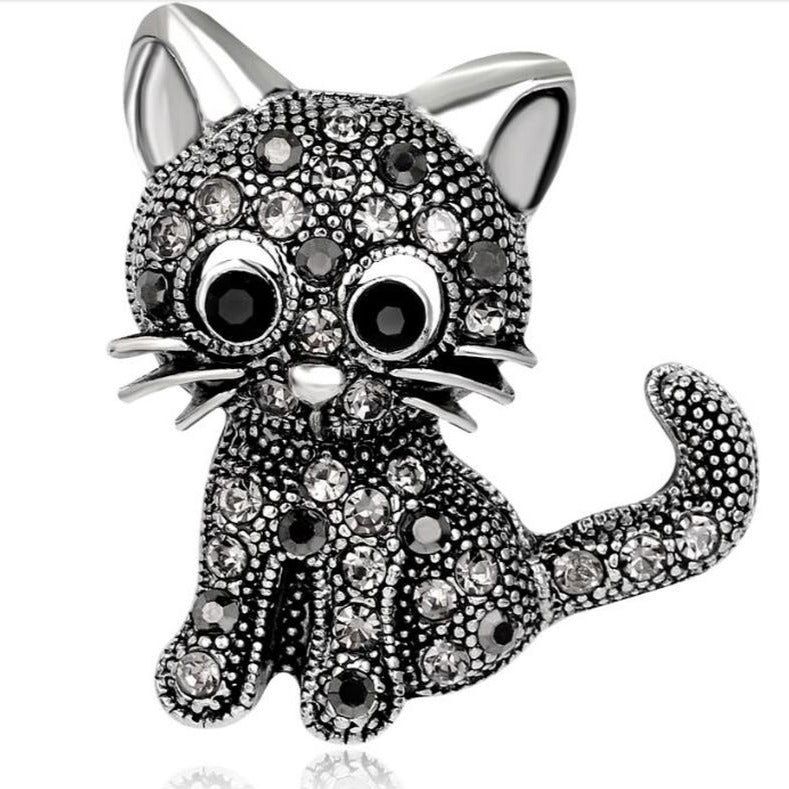 Diamond cat Brooch