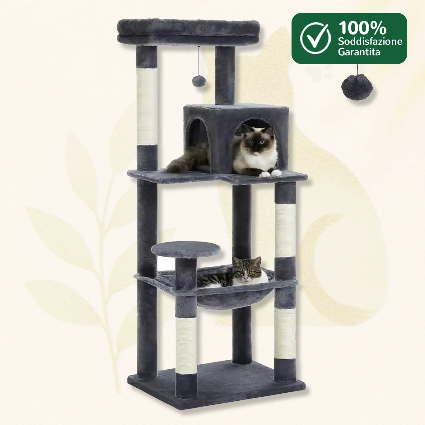 ElegantCat™ – Albero tiragraffi grigio spazioso per gatti grandi e piccoli