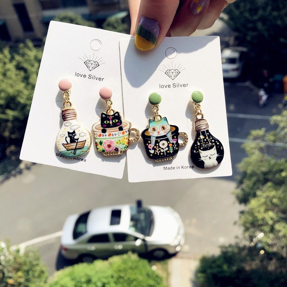 Enamel Cat Earrings