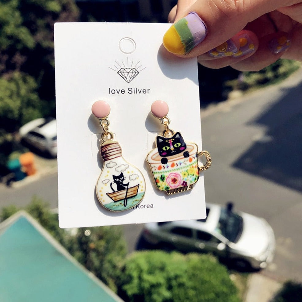 Enamel Cat Earrings