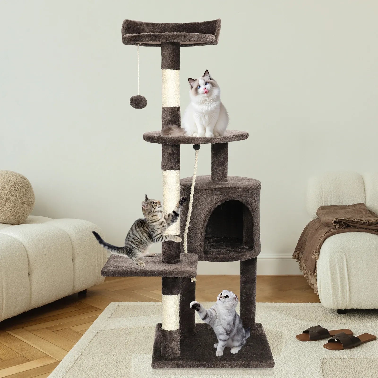 FeliTower™ albero tiragraffi 112 cm marrone con condo e piattaforme per gatti.