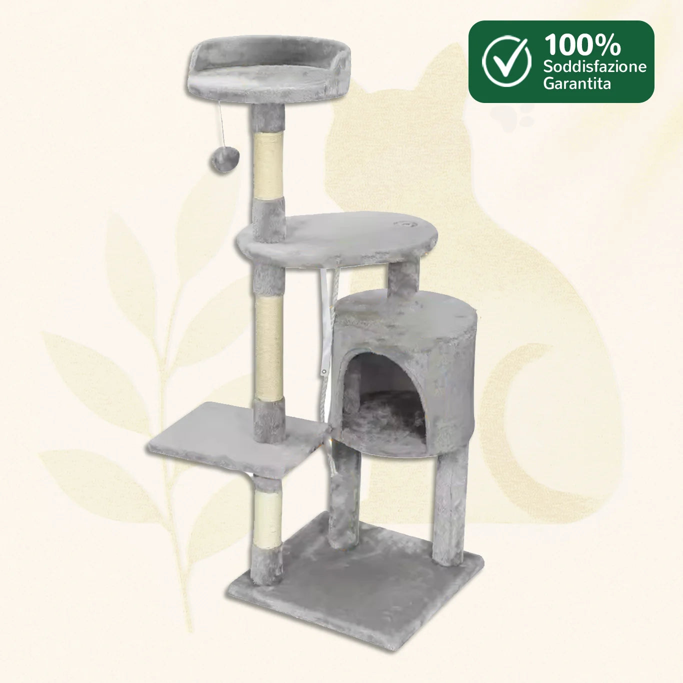 Gatti che giocano e riposano sull’albero tiragraffi FeliTower™ 112 cm grigio.