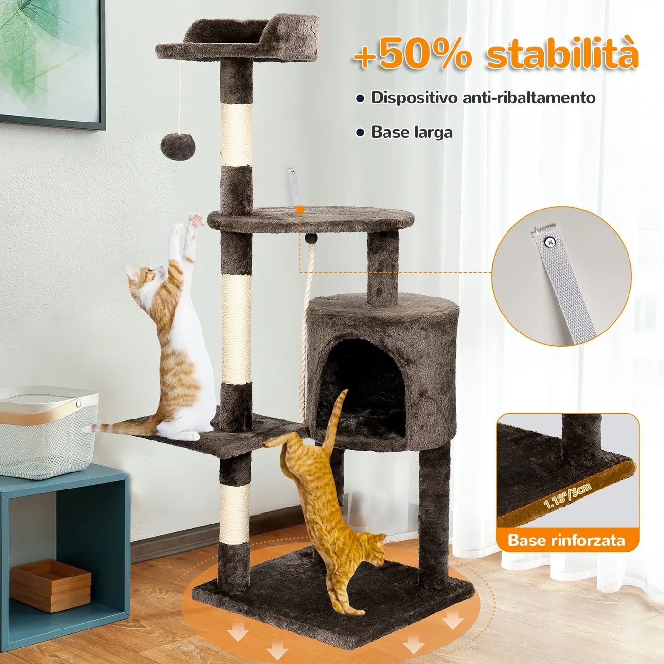 Albero tiragraffi FeliTower™ stabile con kit anti-ribaltamento per maggiore sicurezza.