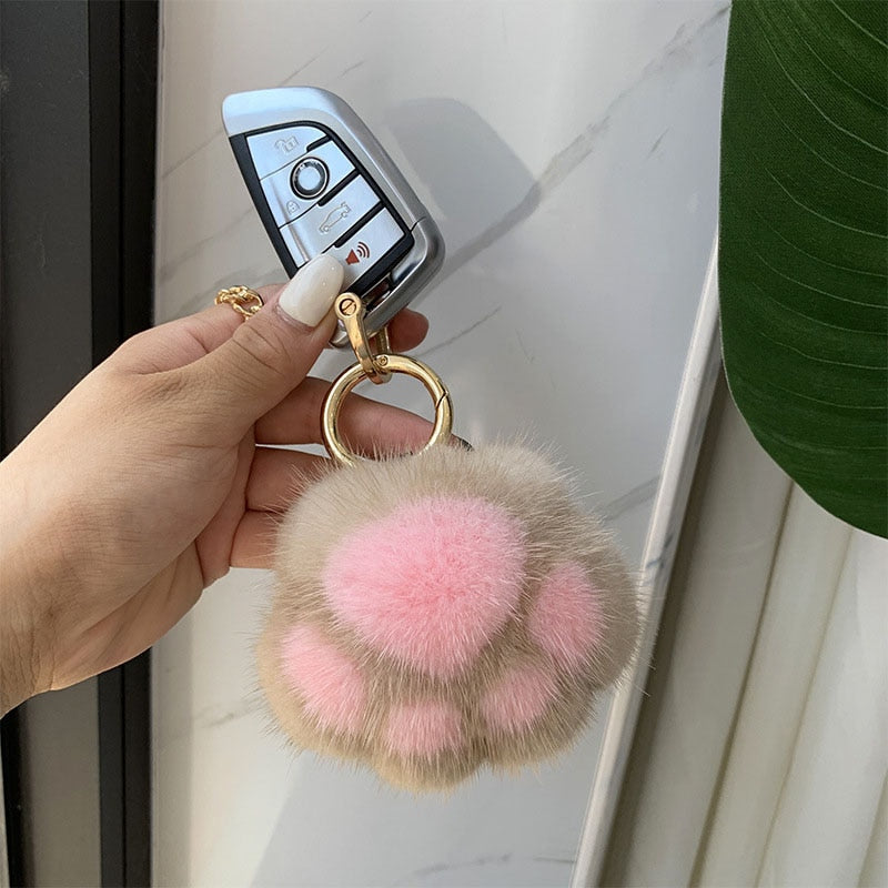 Fluffy Cat Paw Keychain