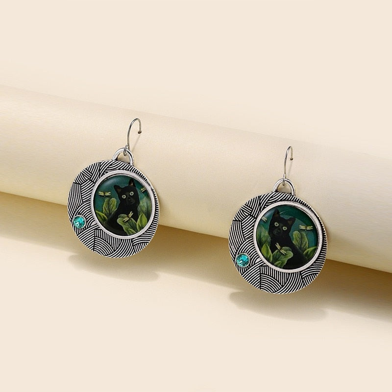 Geometric Vintage Cat Earrings