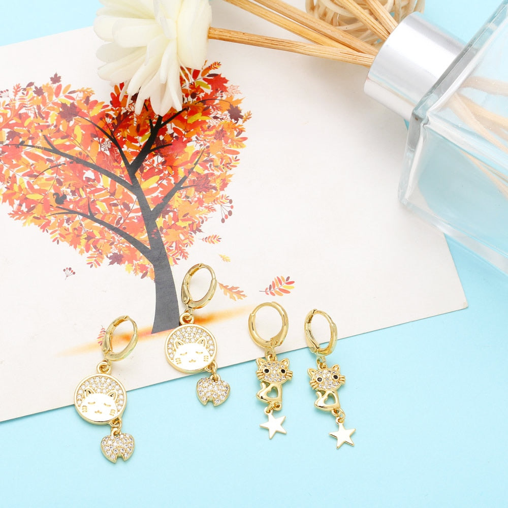 Gold Cat Earrings