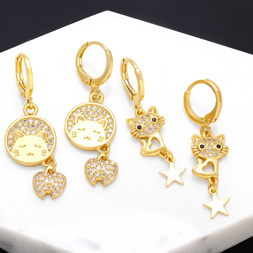 Gold Cat Earrings