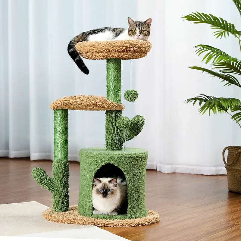 Albero per gatti GreenNest verde con cuccia spaziosa e piattaforme di gioco