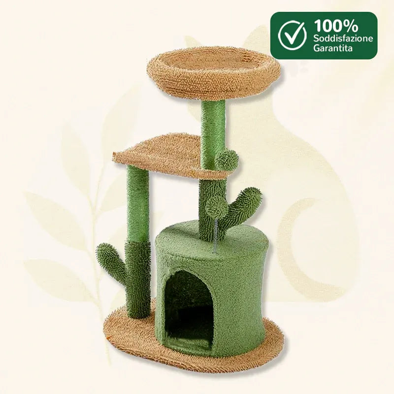 GreenNest albero tiragraffi compatto verde a più livelli con casetta e piattaforme