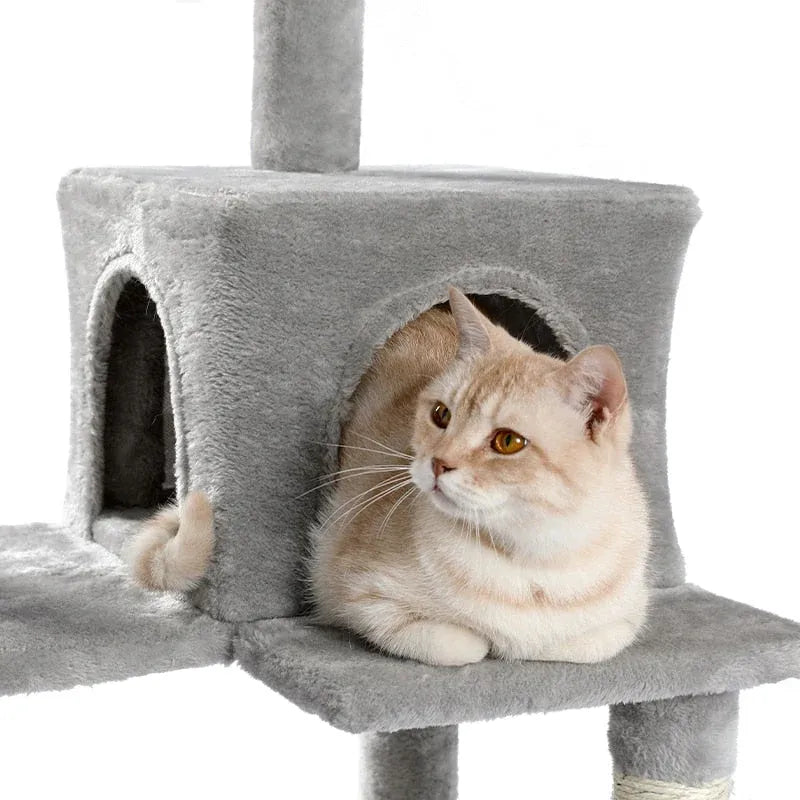 GrigioCat™ – Albero per gatti grande con cuccia chiusa e giochi