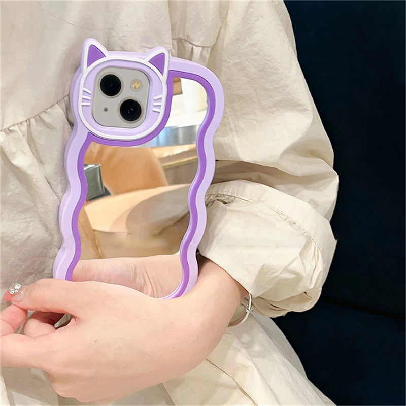 iPhone Kawaii Cat Stand Mirror Phone Case