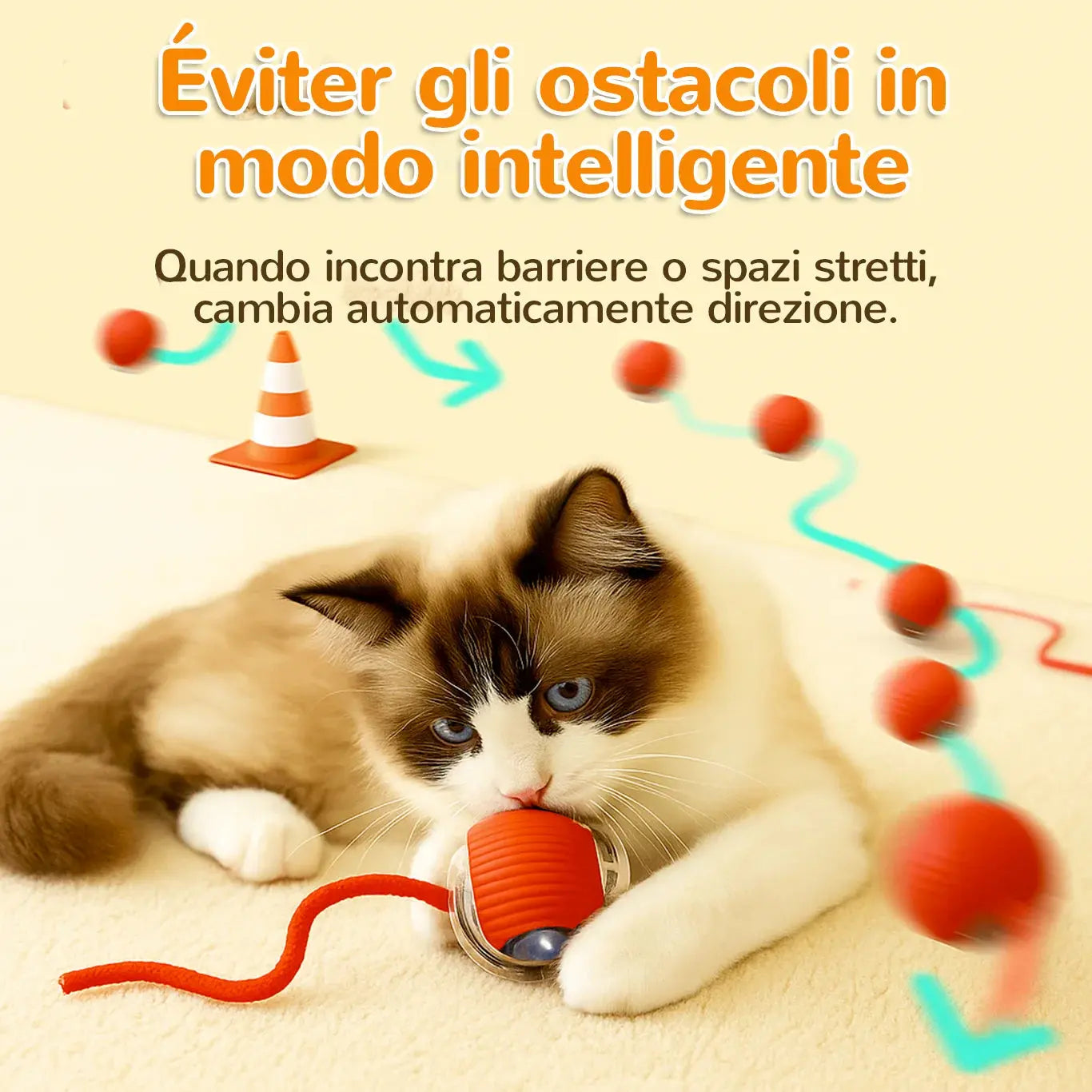 Loopi palla interattiva intelligente per gatti che cambia direzione ed evita ostacoli automaticamente