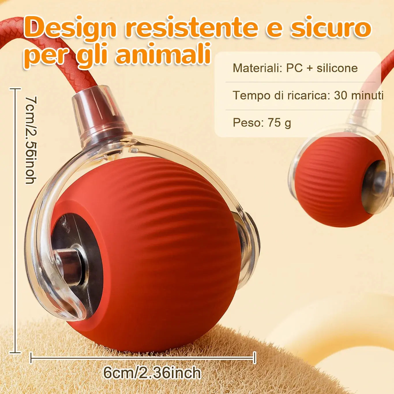 Palla elettronica Loopi per gatti in silicone e PC, sicura e resistente, misura 7x6 cm