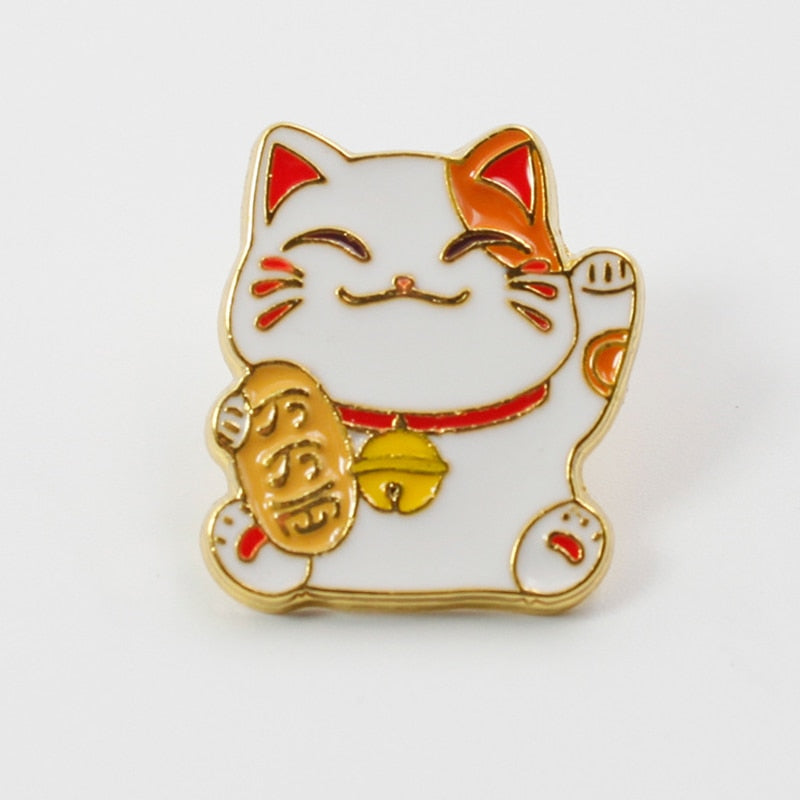 lucky cat enamel pin