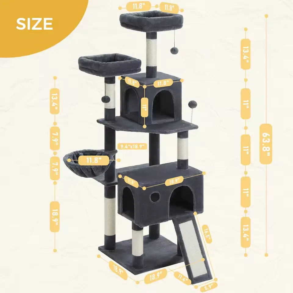 Albero tiragraffi MaxiClimb 162cm multi-livello con misure dettagliate