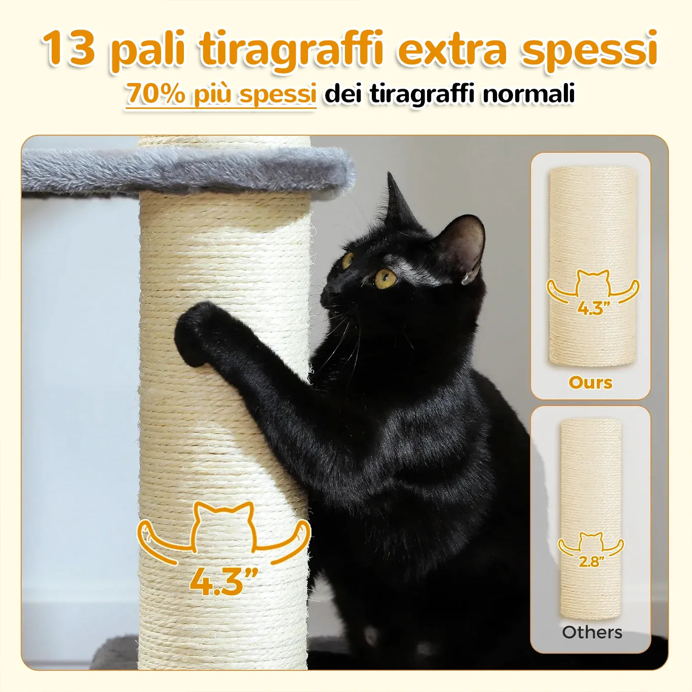 Pali extra-spessi in sisal naturale dell’albero tiragraffi MegaPaws™ XXL 170 cm