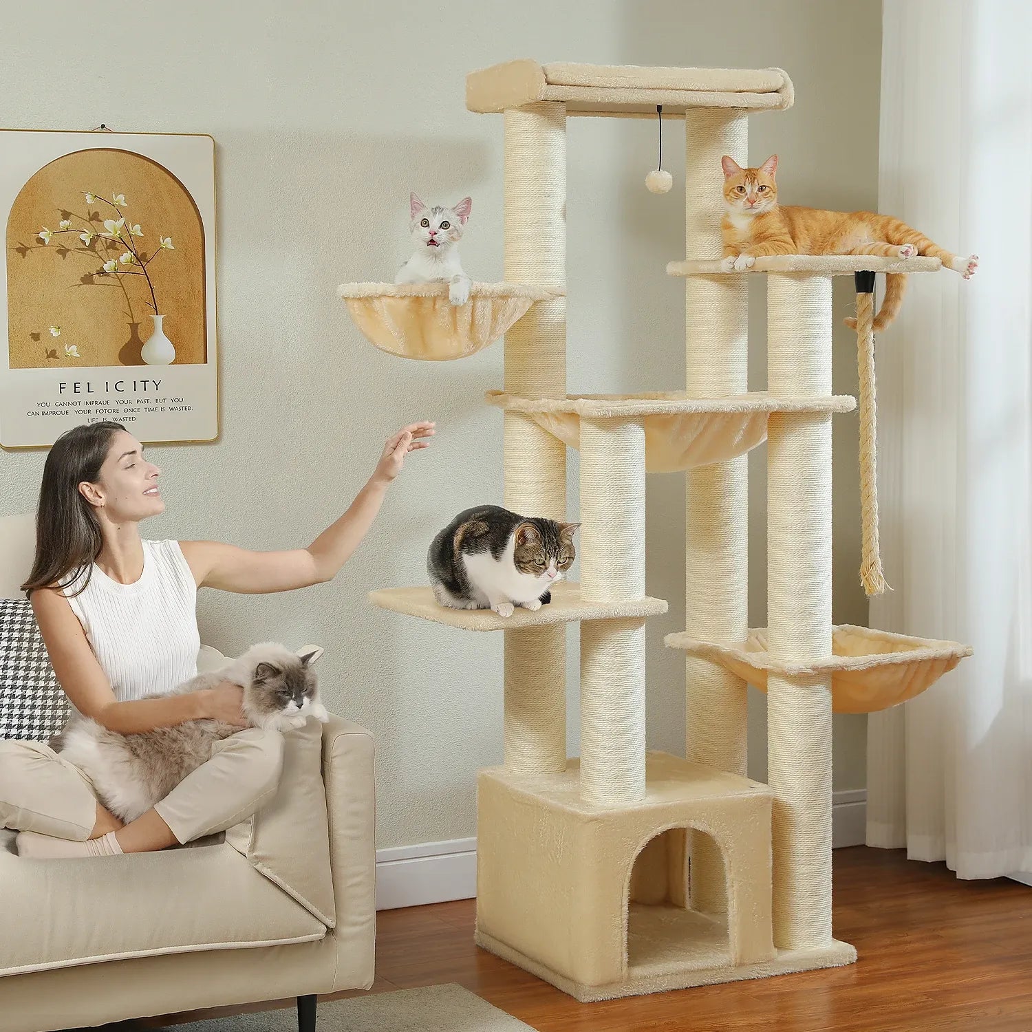 Torre tiragraffi XXL MegaPaws™ con più livelli e amache per gatti grandi