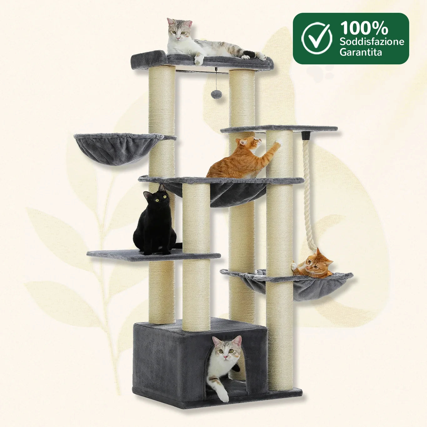 Donna con gatti che giocano su albero tiragraffi XXL 170 cm MegaPaws