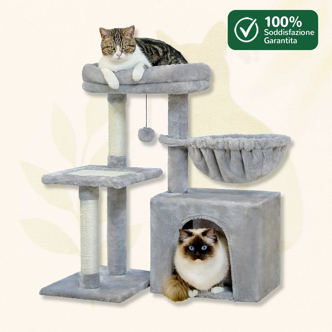 MiniPaws™ tiragraffi grigio con due gatti che giocano e riposano