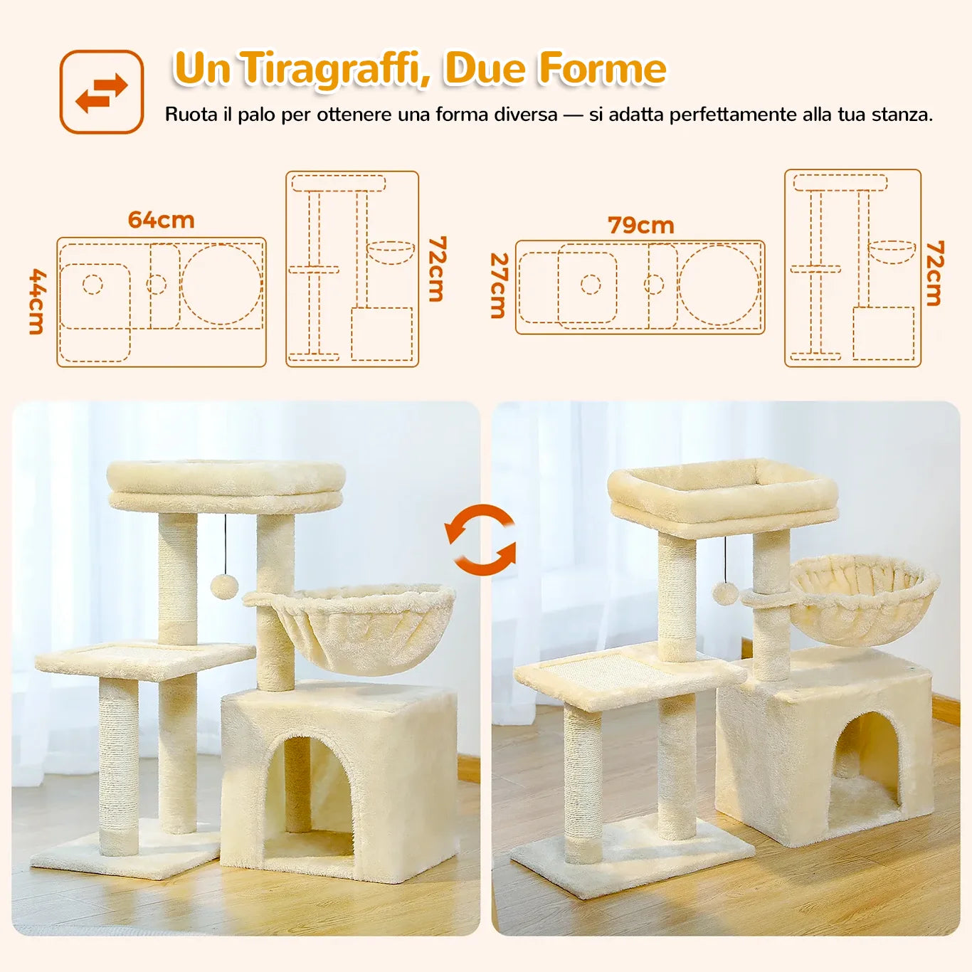 Albero tiragraffi MiniPaws™ 2-in-1 modulare con due configurazioni
