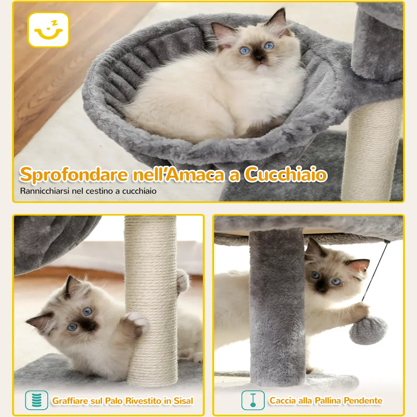 Gattino gioca con pallina e riposa nell’amaca MiniPaws™
