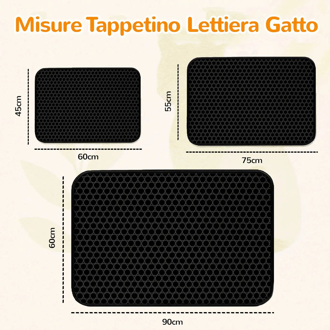 Dimensioni tappetino lettiera gatto MiloMat™ disponibili in 3 misure per ogni esigenza.