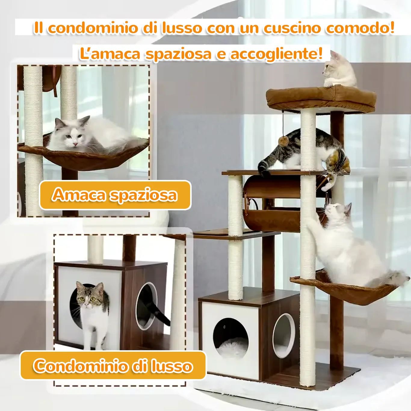 ModernCat albero tiragraffi di lusso con amaca spaziosa e condominio per gatti