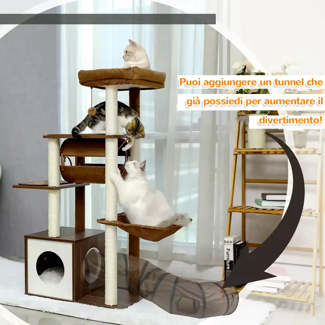 ModernCat albero tiragraffi moderno compatibile con tunnel per gatti