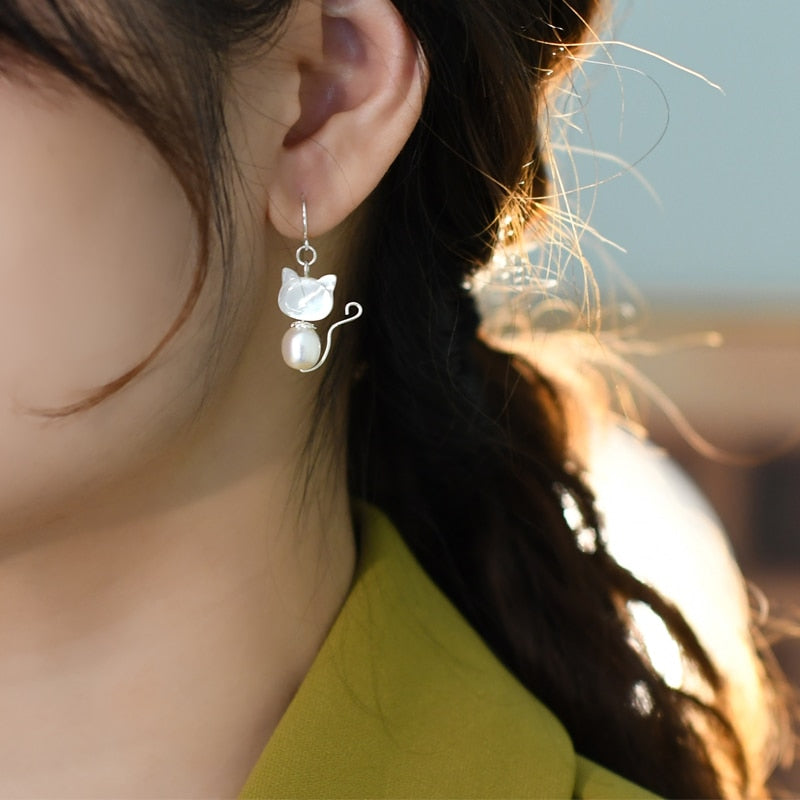 Pearl Cat Earrings