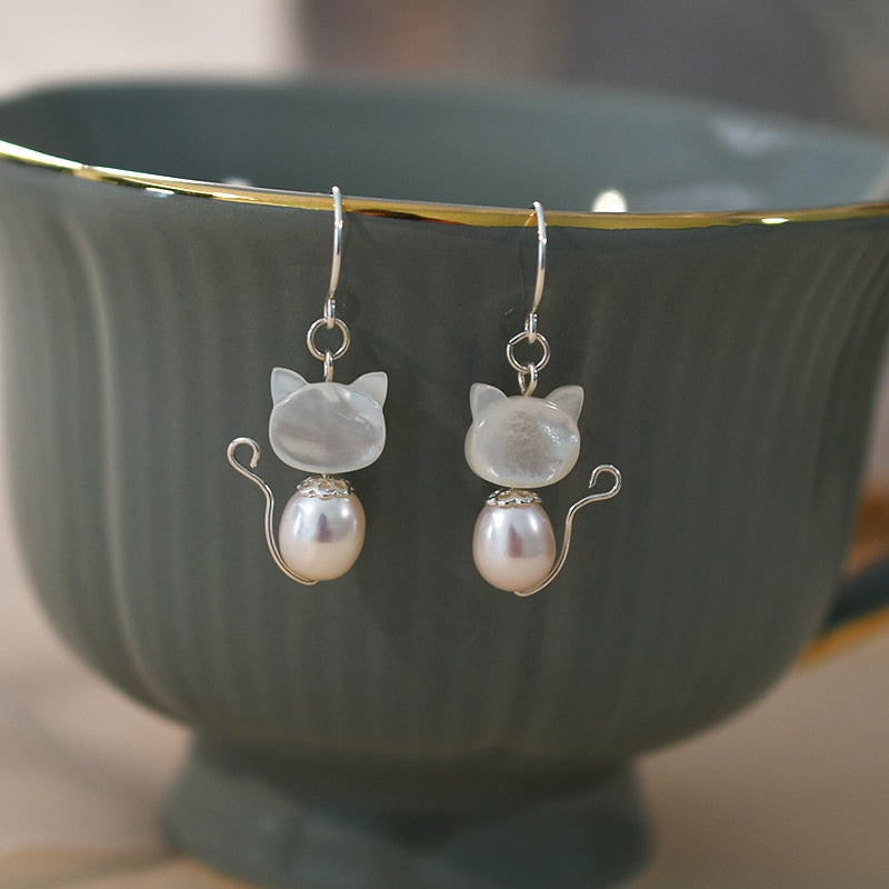 Pearl Cat Earrings