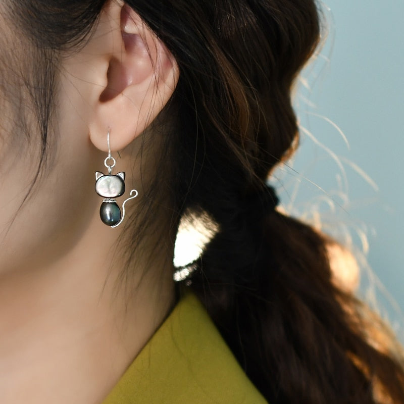 Pearl Cat Earrings