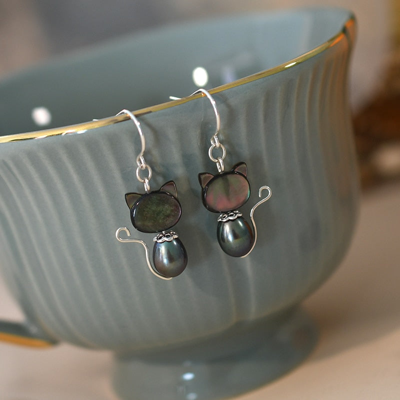 Pearl Cat Earrings