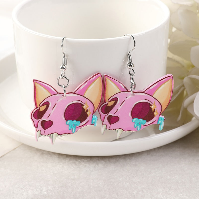 Pink Halloween Cat Earrings