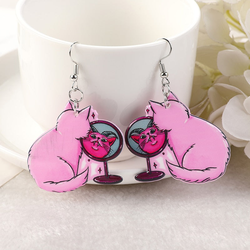 Pink Halloween Cat Earrings