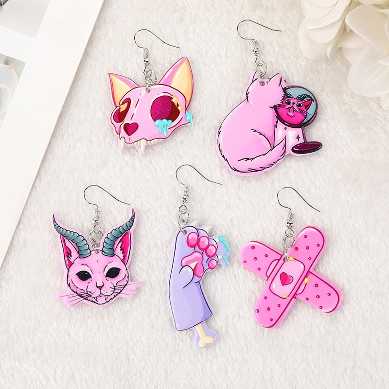 Pink Halloween Cat Earrings