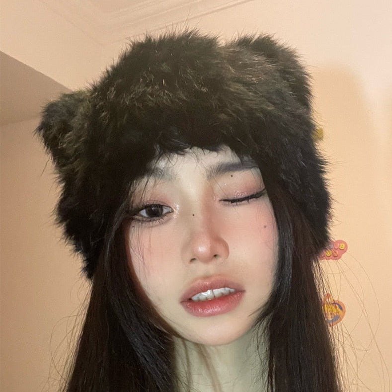 Plush cat beanie