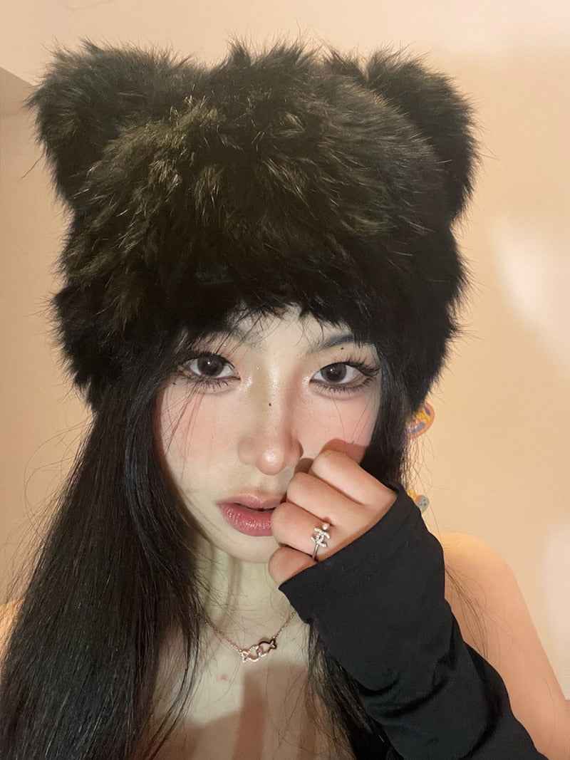 Plush cat beanie