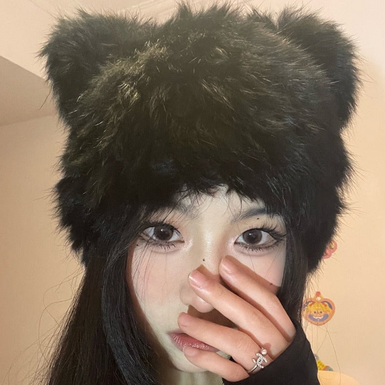 Plush cat beanie