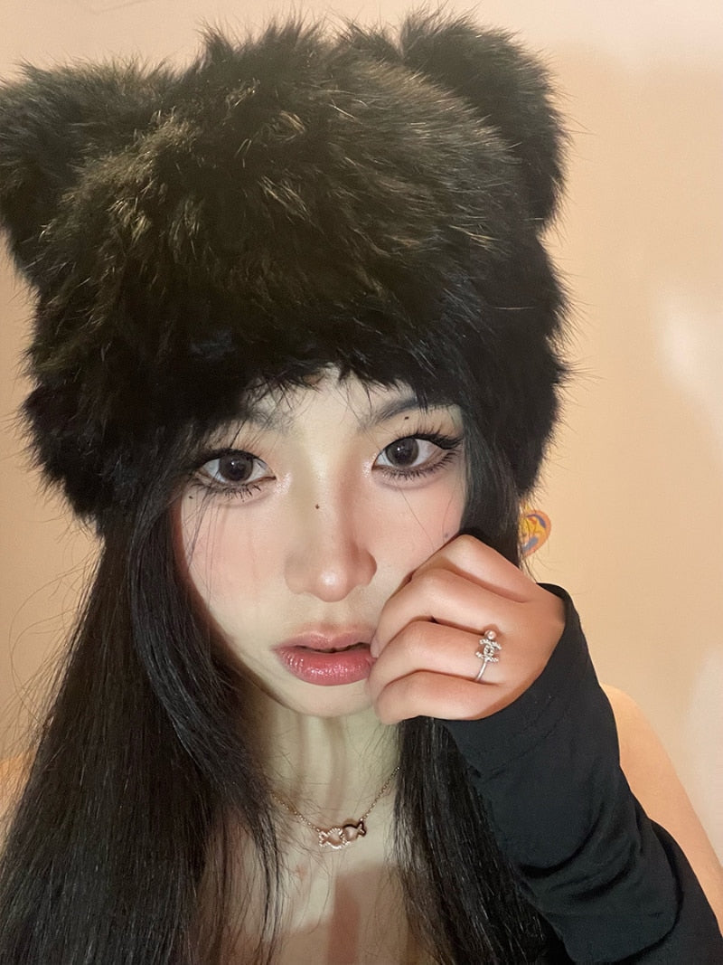 Plush cat beanie