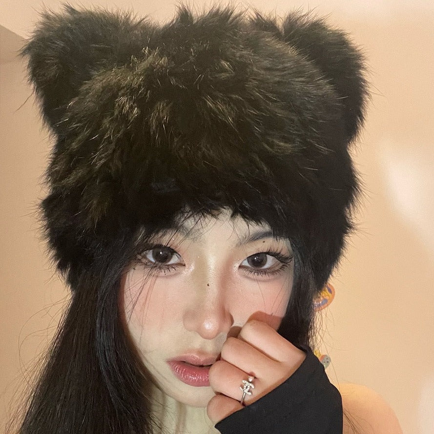 Plush cat beanie