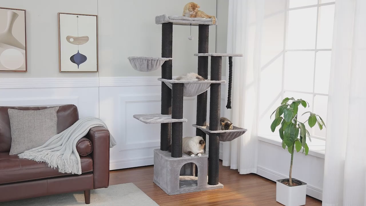 Video dimostrativo albero tiragraffi XXL MegaPaws 170 cm per gatti grandi multi-livello