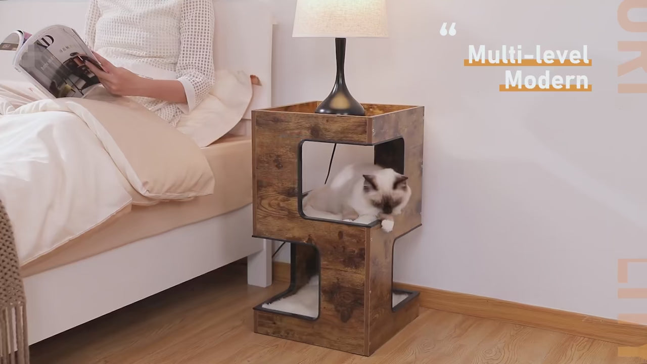 Video TinyFurniture™ presentazione albero per gatti compatto 3 livelli multiuso